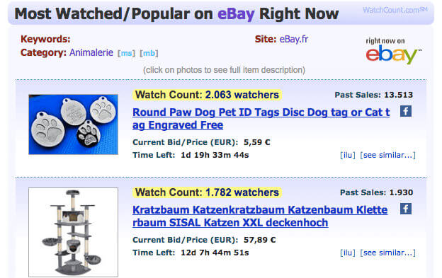 Watch Count pour connaitre les produits les plus populaires sur eBay par catégorie